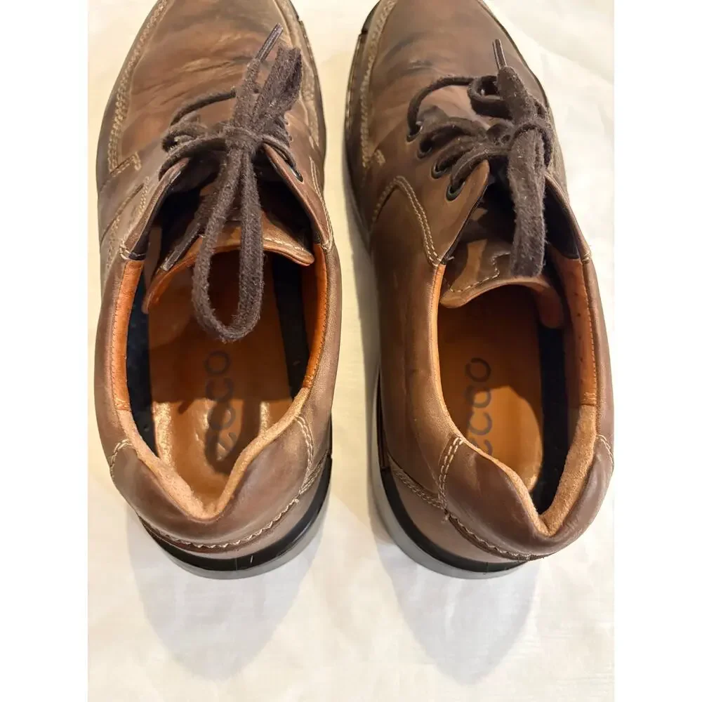 ECCO Fusion II Mens 11 EU 45 Brown Leather Tie Moc Shoe Casual Oxfords Lace up